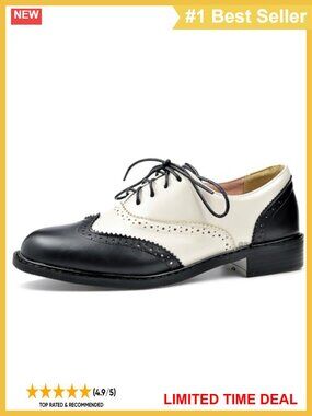 Women's Saddle Oxford Shoes Two Tone Wingtip Lace Up Low Heel